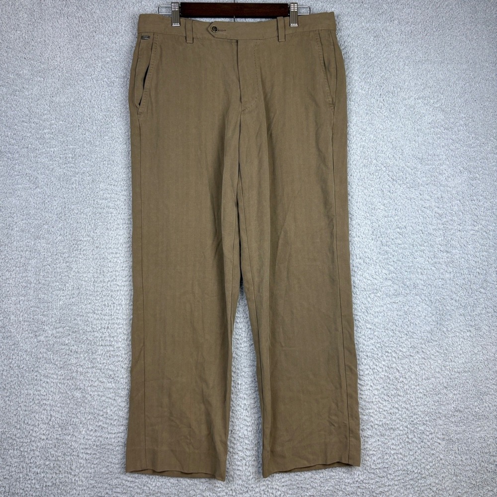 Tommy Bahama Pants Mens 32x29 Brown Silk Cotton Herringbone Chinos Khakis